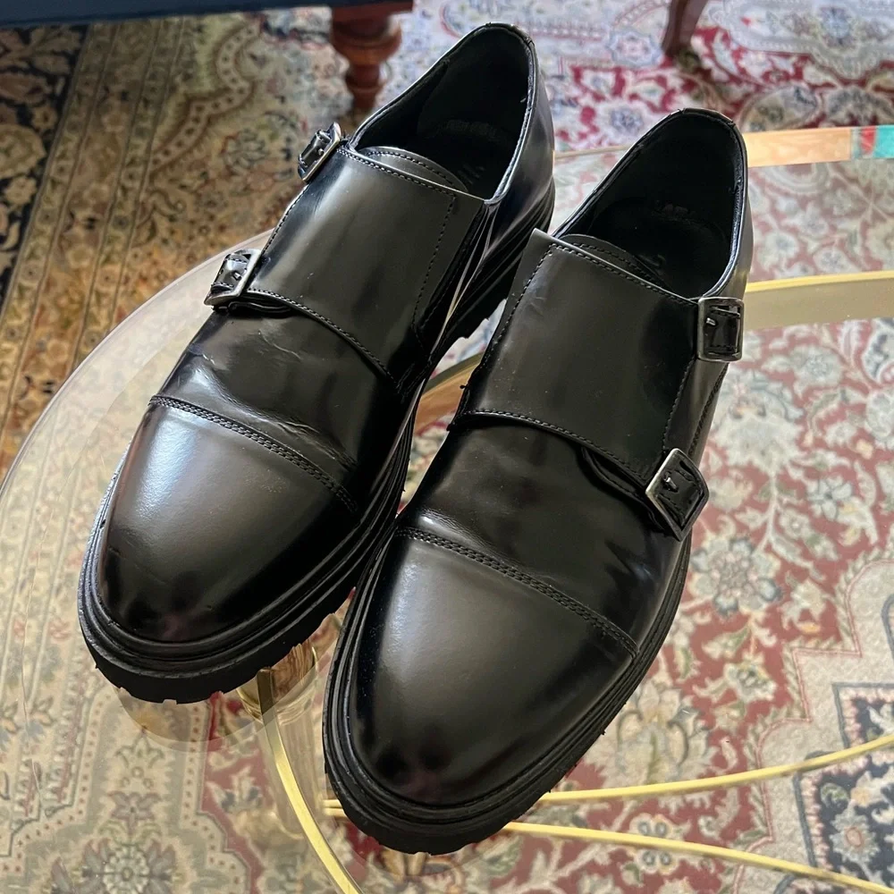 Double Monk Strap Black Leather Shoes - Picture 4 of 8